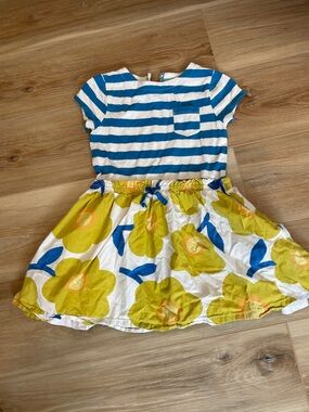 Mini Boden Blue & Yellow Floral Stripe Mix Dress